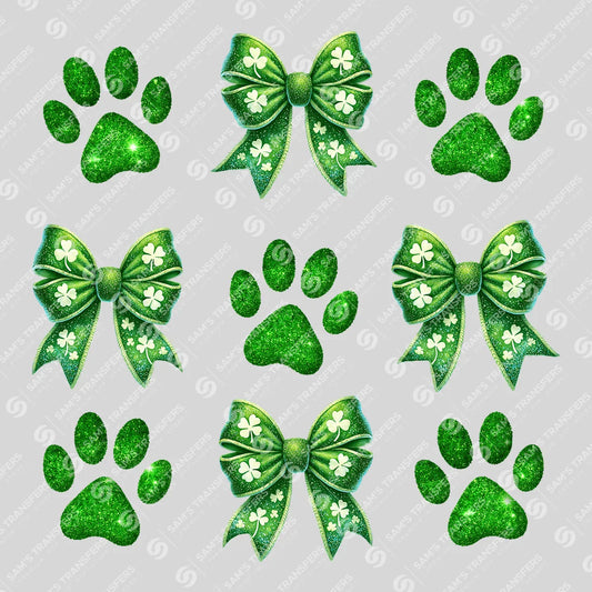 Apparel featuring a Shamrock Bow Paw Prints-themed DTF transfer.