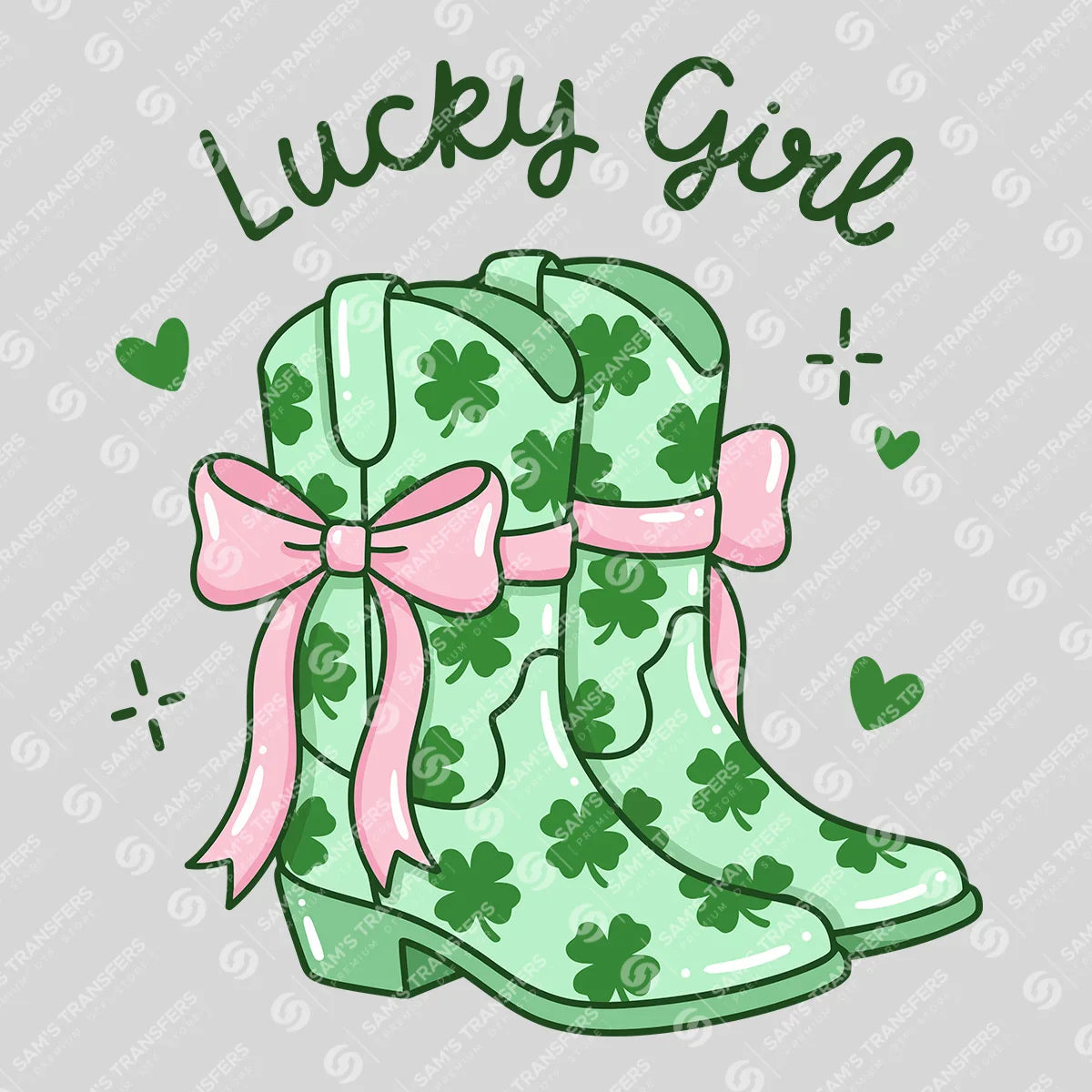 Apparel featuring a Lucky Girl Cowboy Boots-themed DTF transfer.