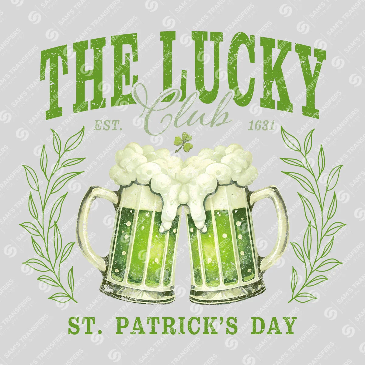 Apparel featuring a The Lucky Club Beer Mugs-themed DTF transfer.