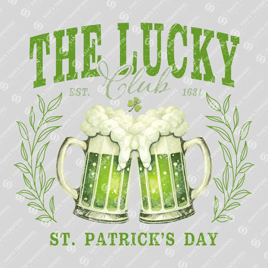 Apparel featuring a The Lucky Club Beer Mugs-themed DTF transfer.