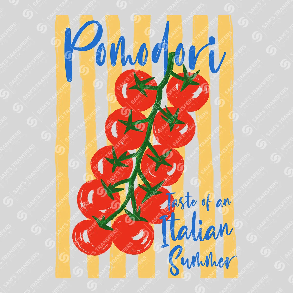 Apparel featuring a Pomodori Italian Summer Tomatoes-themed DTF transfer.