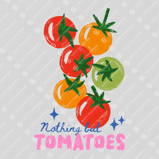 Apparel featuring a Nothing But Tomatoes-themed DTF transfer.