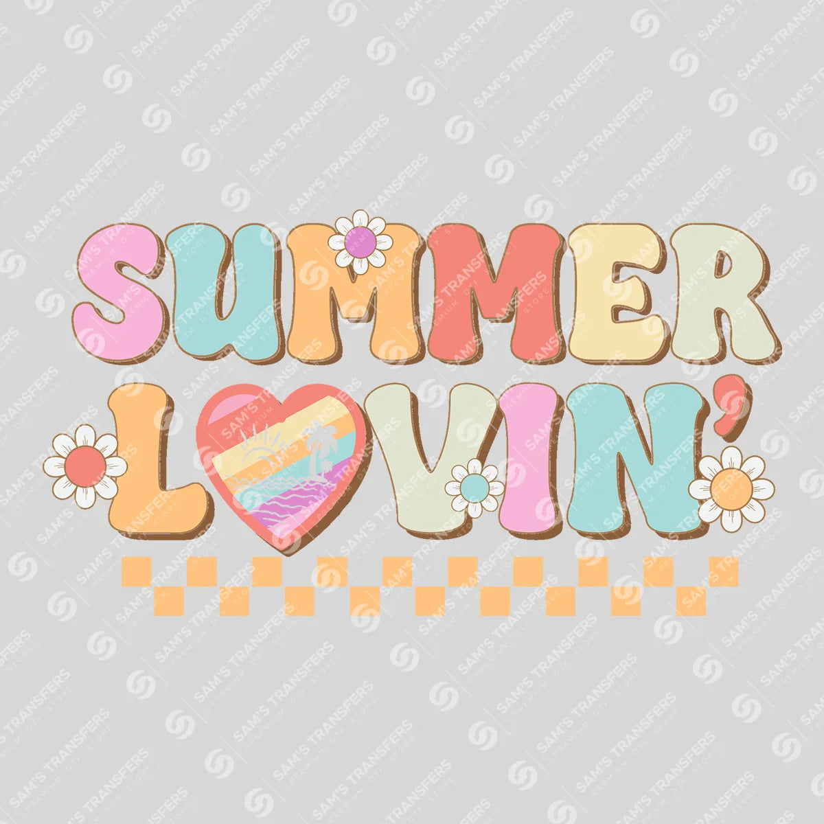 Apparel featuring a Summer Lovin Retro-themed DTF transfer.