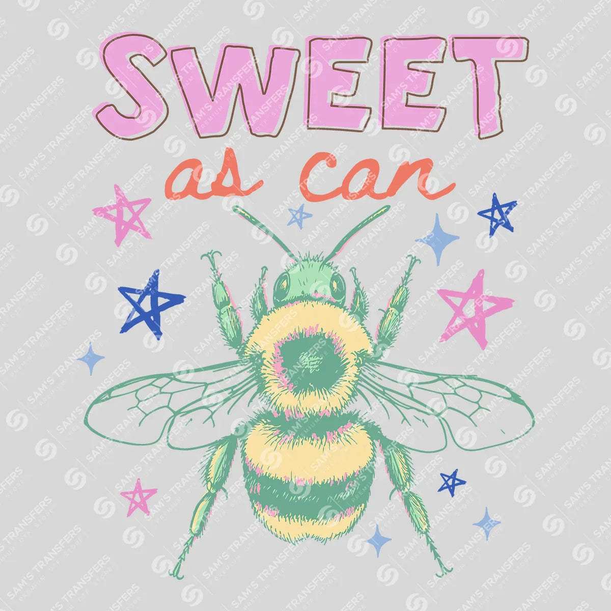 Apparel featuring a Sweet As Can Bee-themed DTF transfer.