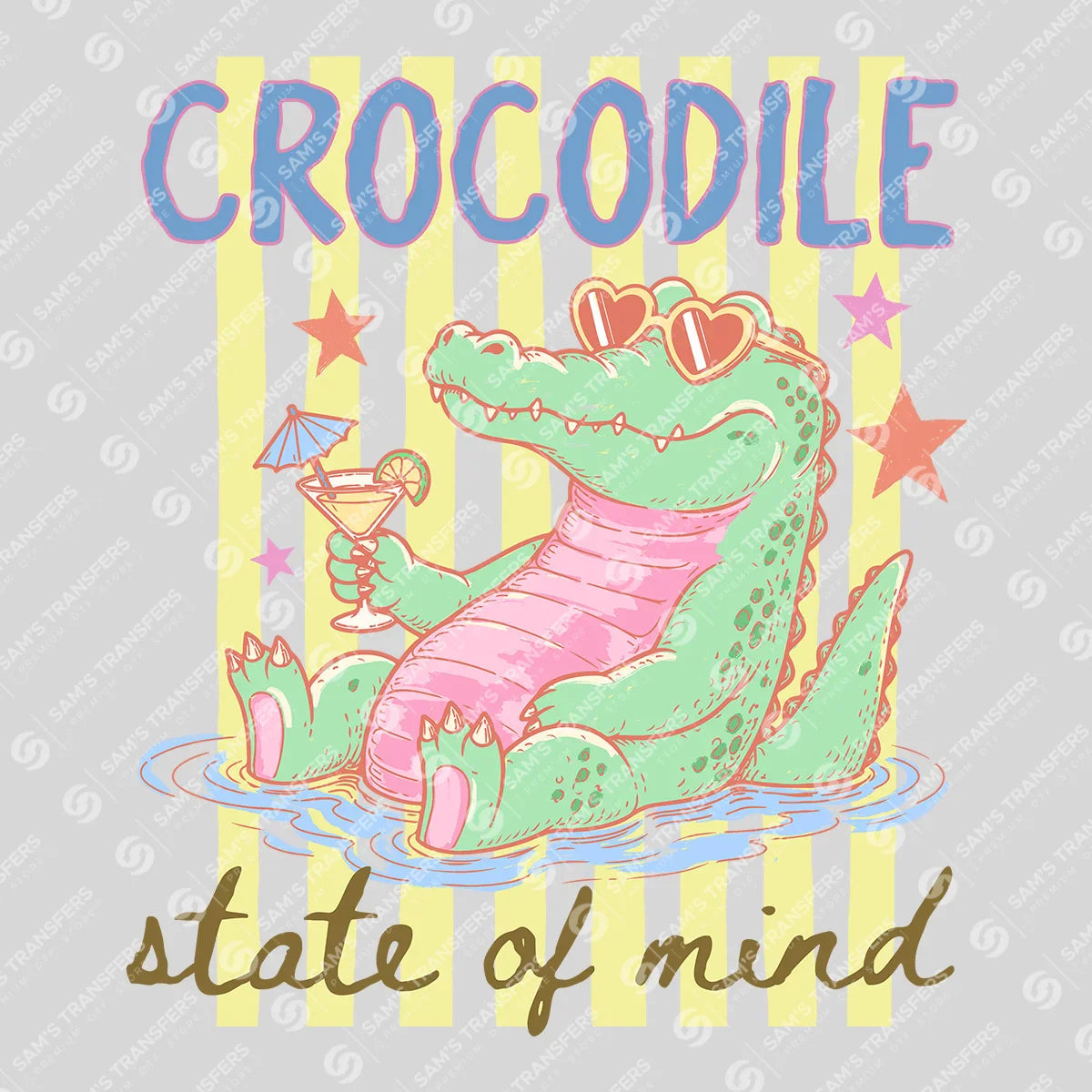 Apparel featuring a Crocodile State Of Mind-themed DTF transfer.