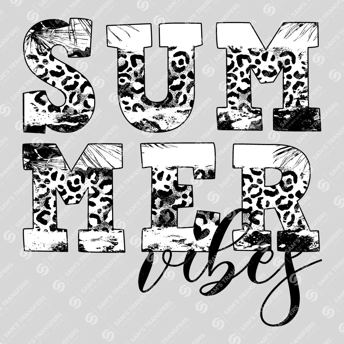 Apparel featuring a Summer Vibes Leopard Distressed-themed DTF transfer.