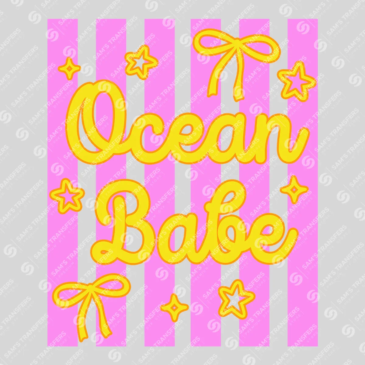 Apparel featuring a Ocean Babe Striped Bows-themed DTF transfer.