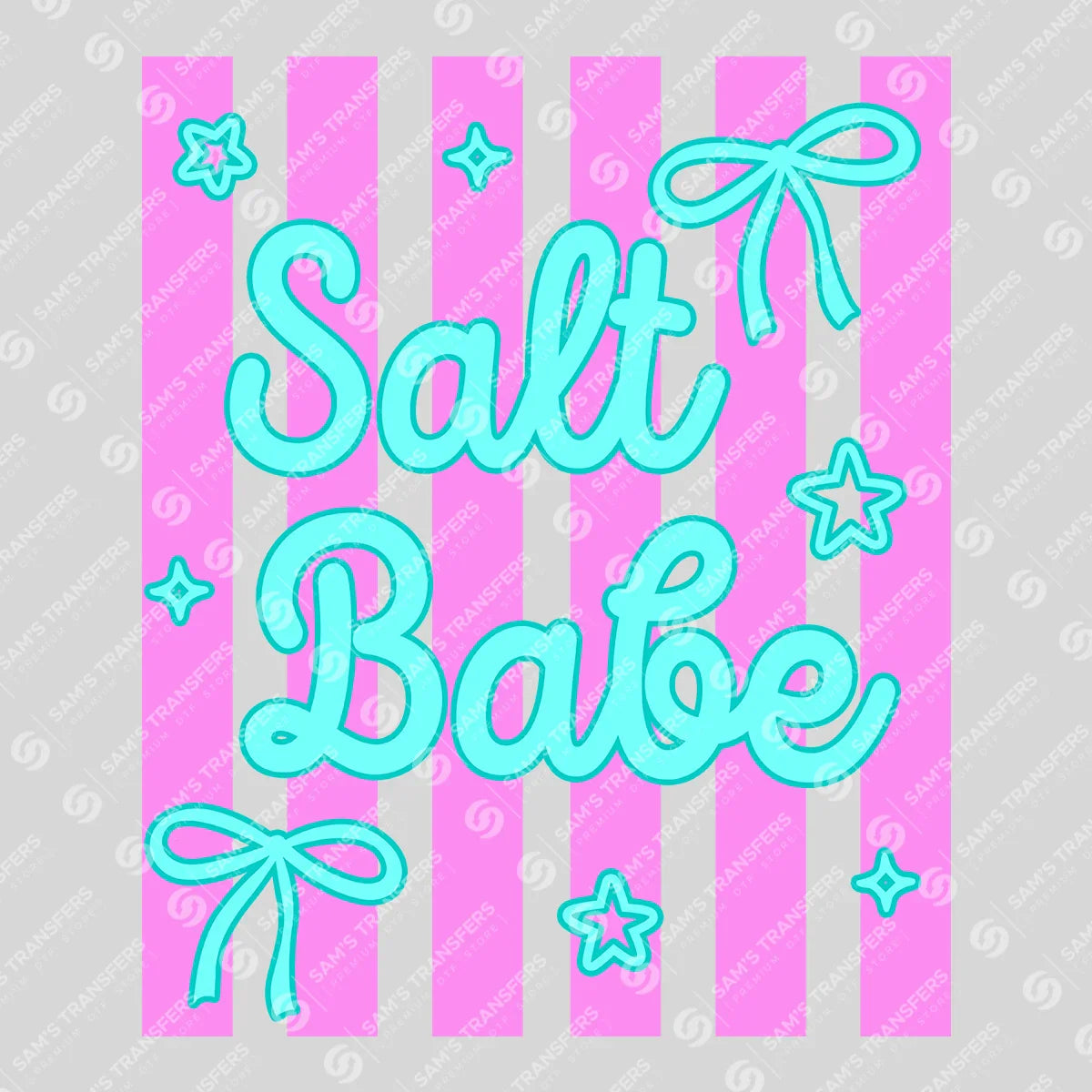 Apparel featuring a Salt Babe Striped Bows-themed DTF transfer.