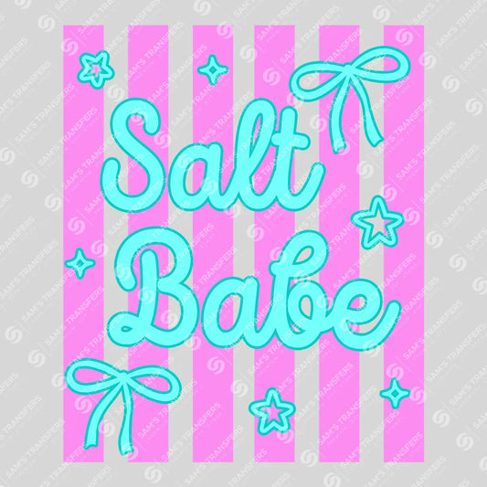 Apparel featuring a Salt Babe Striped Bows-themed DTF transfer.