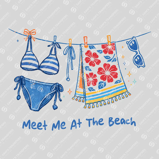 Apparel featuring a Meet Me At The Beach Clothesline-themed DTF transfer.