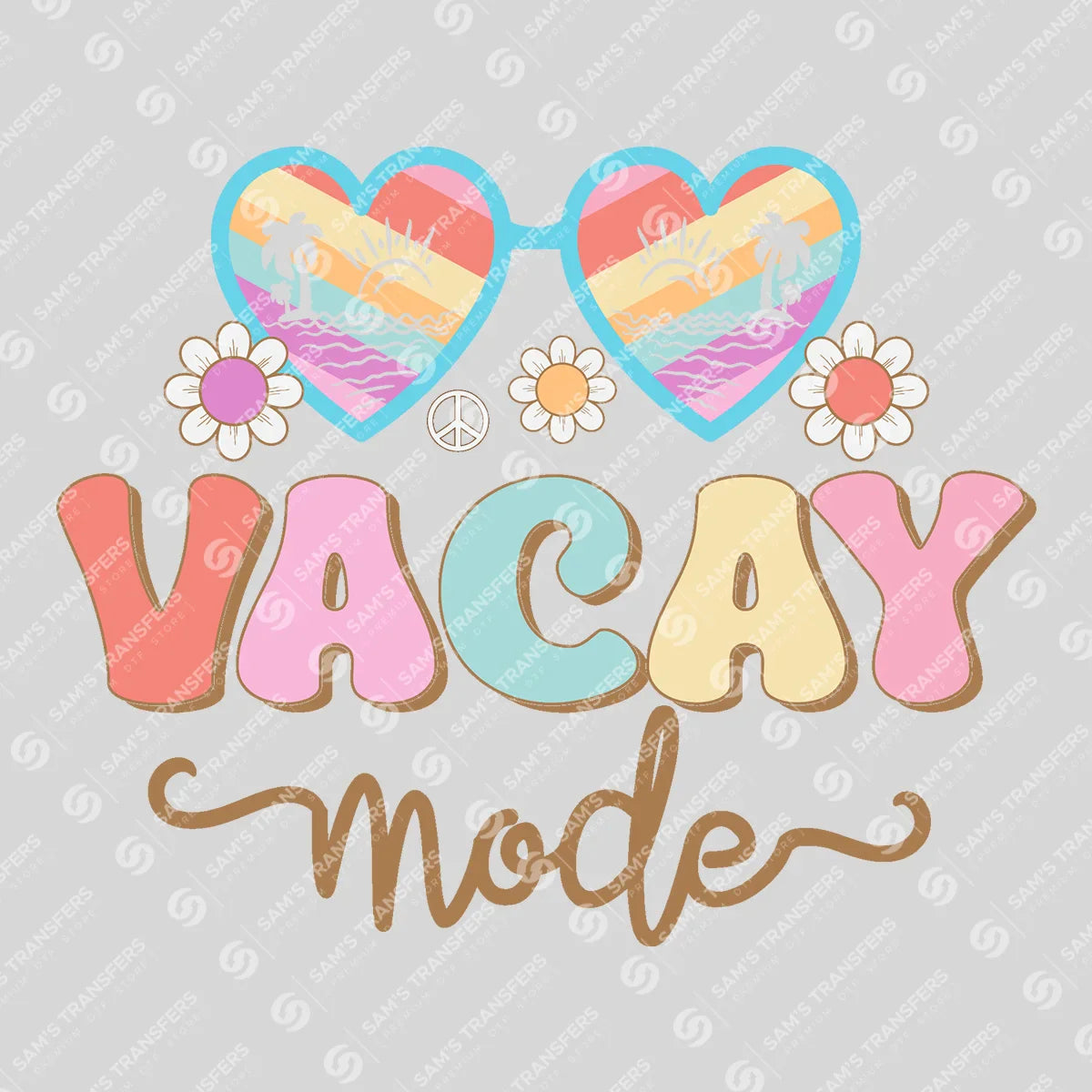 Apparel featuring a Vacay Mode Retro Heart Sunglasses-themed DTF transfer.