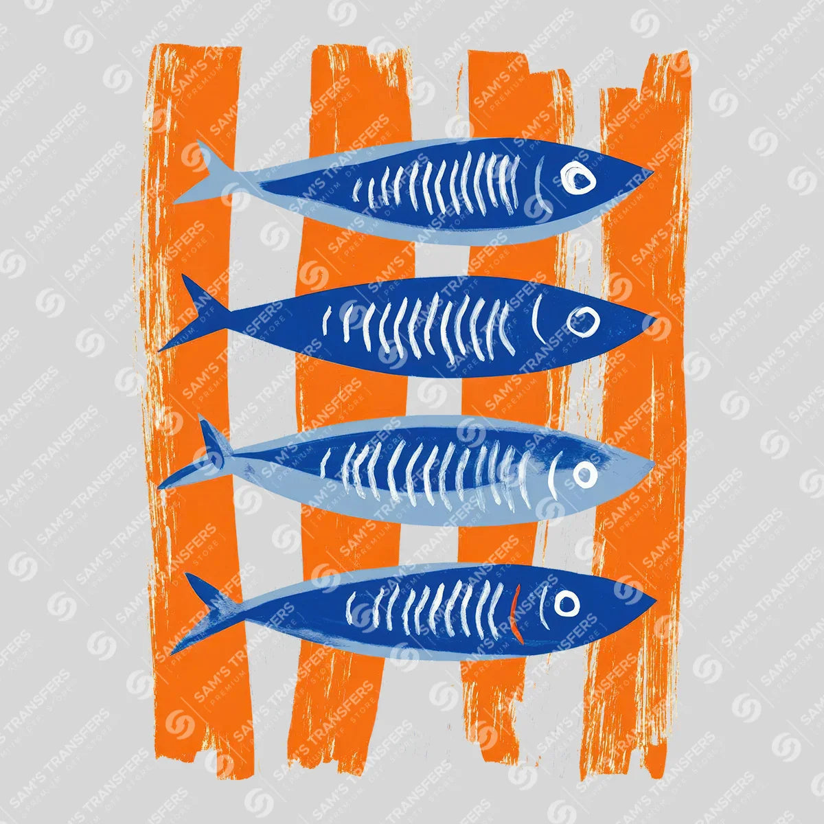 Apparel featuring a Blue Sardines Folk Art-themed DTF transfer.