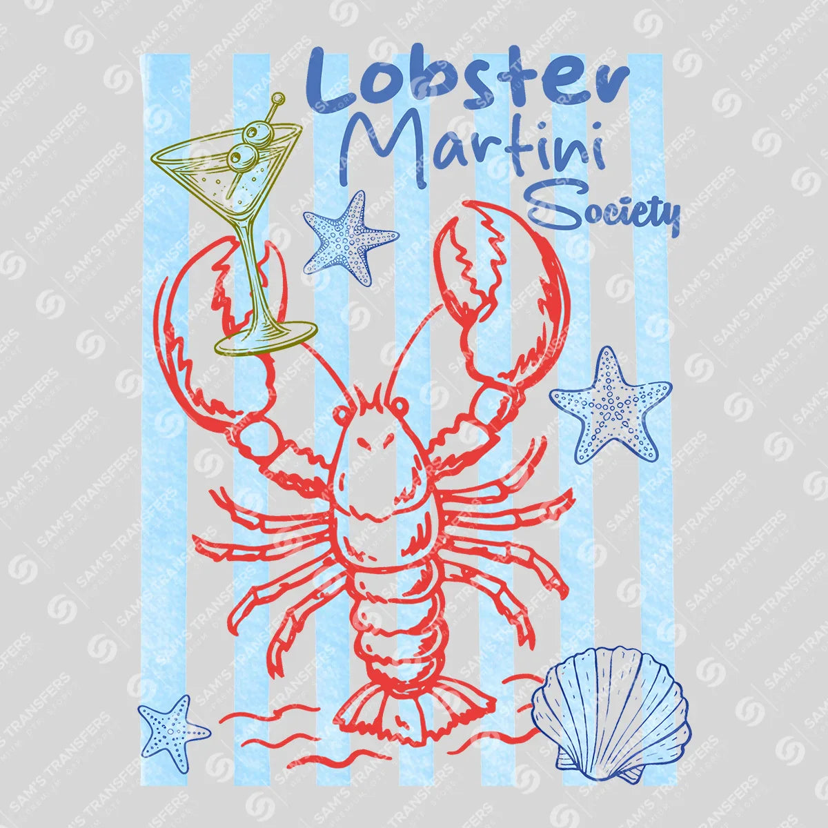Apparel featuring a Lobster Martini Society-themed DTF transfer.