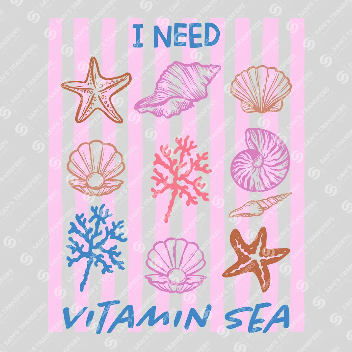 Apparel featuring a I Need Vitamin Sea Pink Stripe-themed DTF transfer.