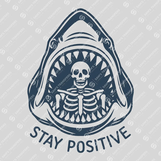 Apparel featuring a Stay Positive-themed DTF transfer.
