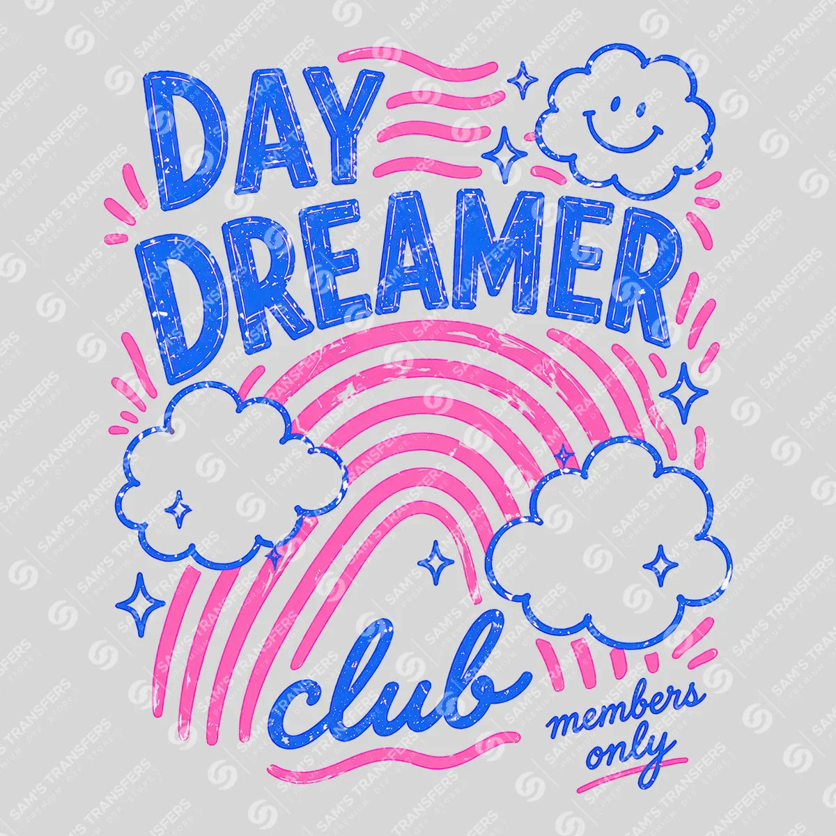 Apparel featuring a Day Dreamer Club-themed DTF transfer.