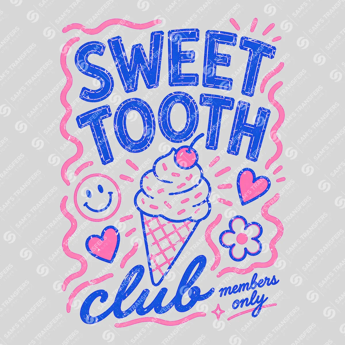 Apparel featuring a Sweet Tooth Club-themed DTF transfer.