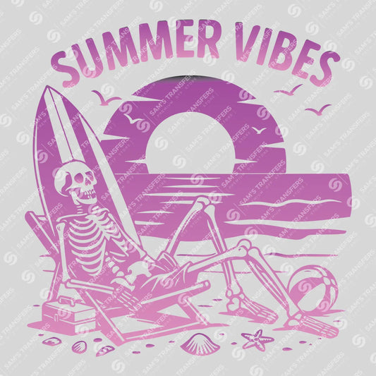 Apparel featuring a Summer Vibes-themed DTF transfer.
