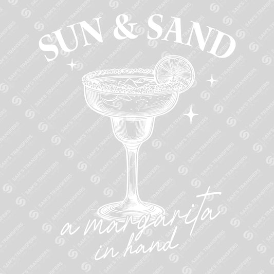 Apparel featuring a Sun & Sand a Margarita in Hand-themed DTF transfer.