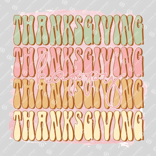 Apparel featuring a Happy Thanksgiving-themed DTF transfer.