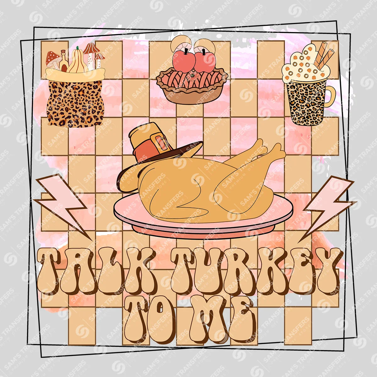 Apparel featuring a Talk Turkey To Me-themed DTF transfer.