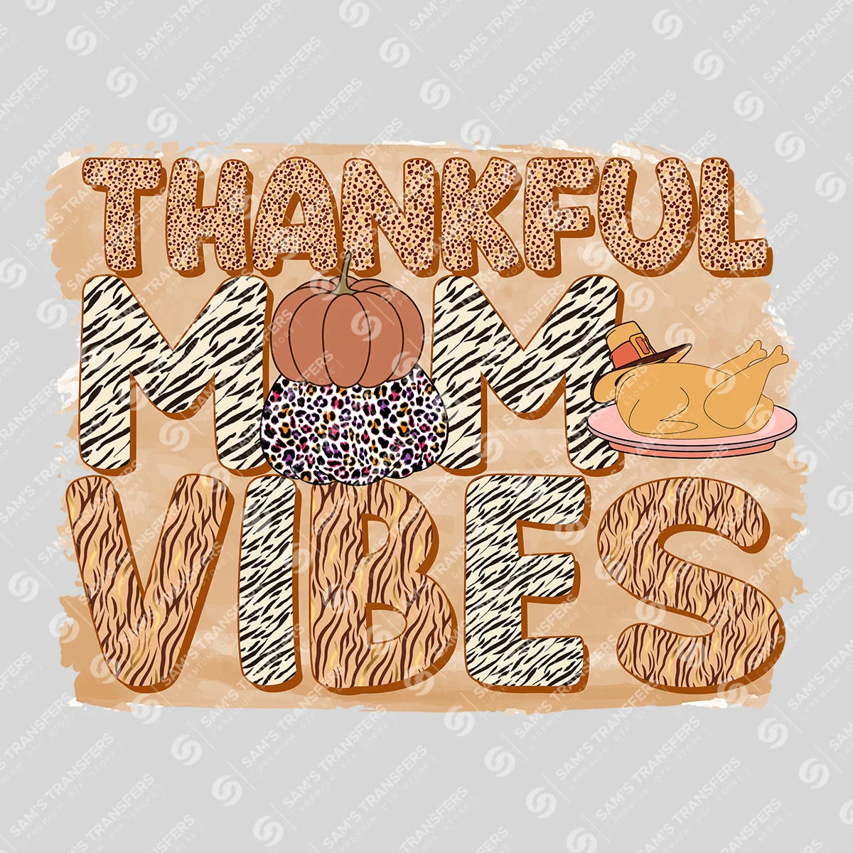 Apparel featuring a Thankful Mom Vibes-themed DTF transfer.