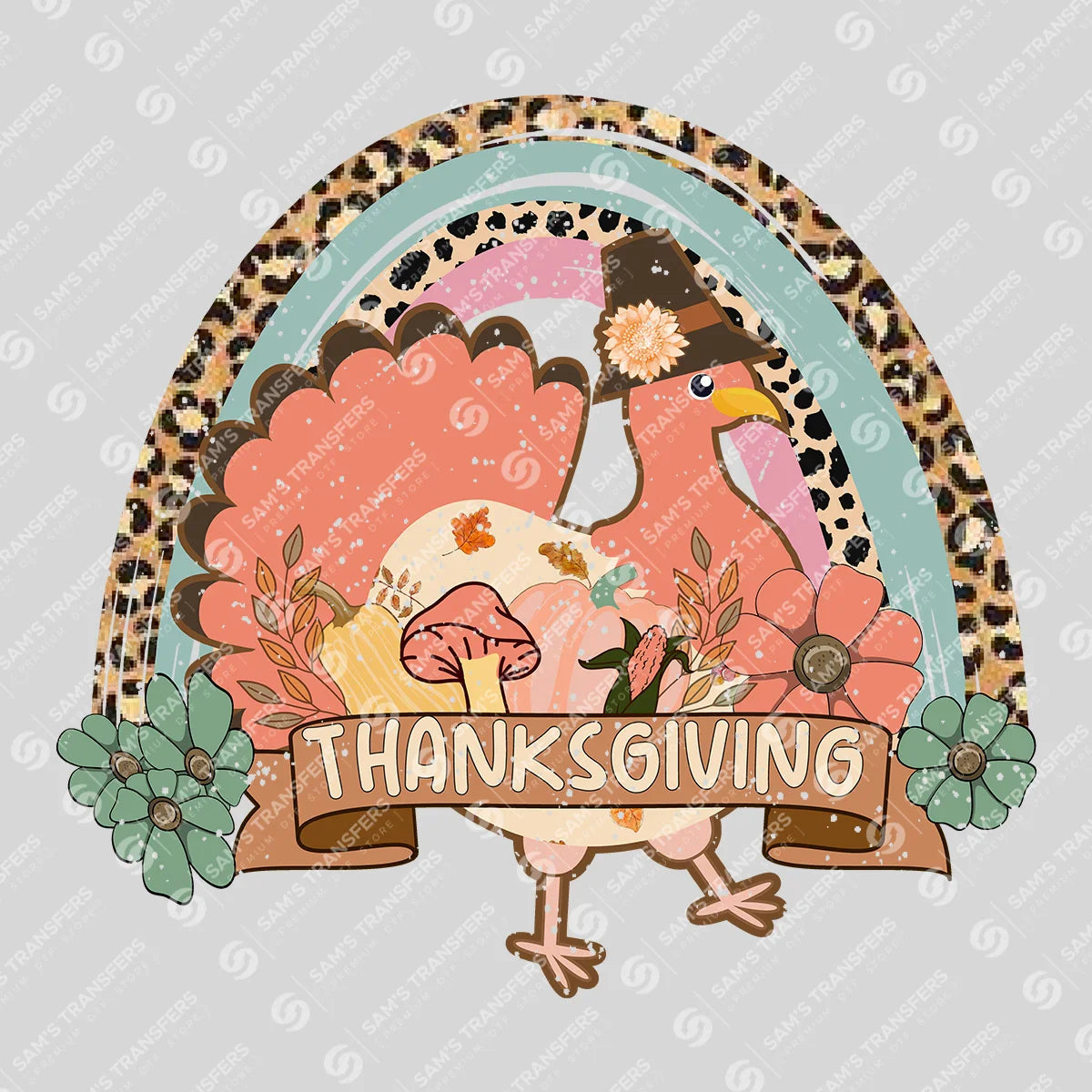 Apparel featuring a Thanksgiving-themed DTF transfer.