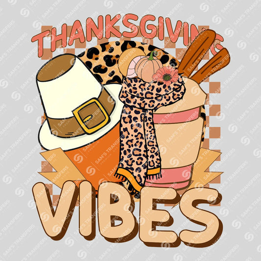 Apparel featuring a Thanksgiving Vibes-themed DTF transfer.