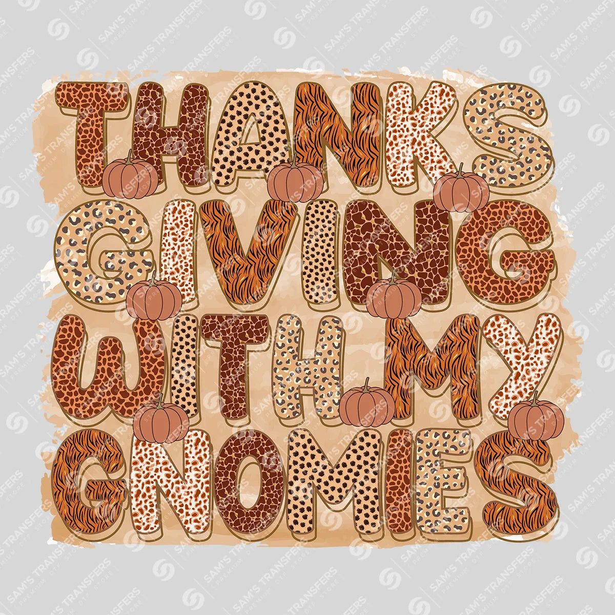 Apparel featuring a Thanksgiving With My Gnomies-themed DTF transfer.