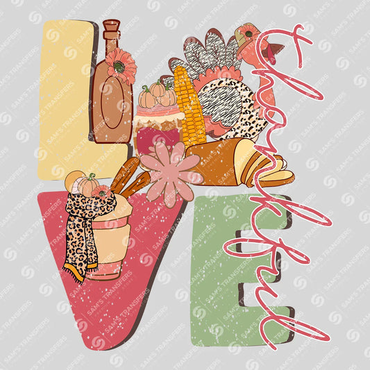 Apparel featuring a Thankful Love-themed DTF transfer.