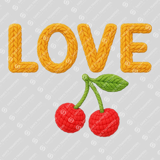 Apparel featuring a Love Cherries-themed DTF transfer.