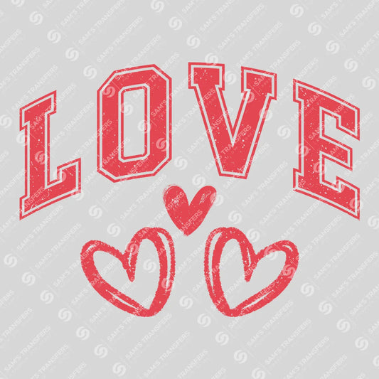 Apparel featuring a Love-themed DTF transfer.