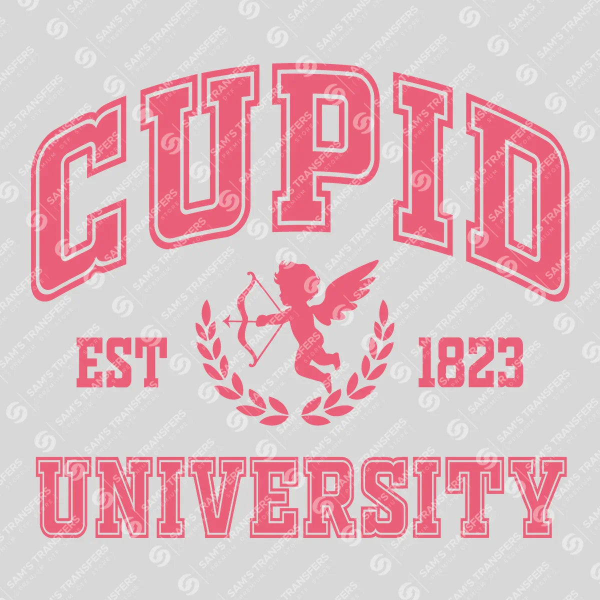 Apparel featuring a Cupid University-themed DTF transfer.