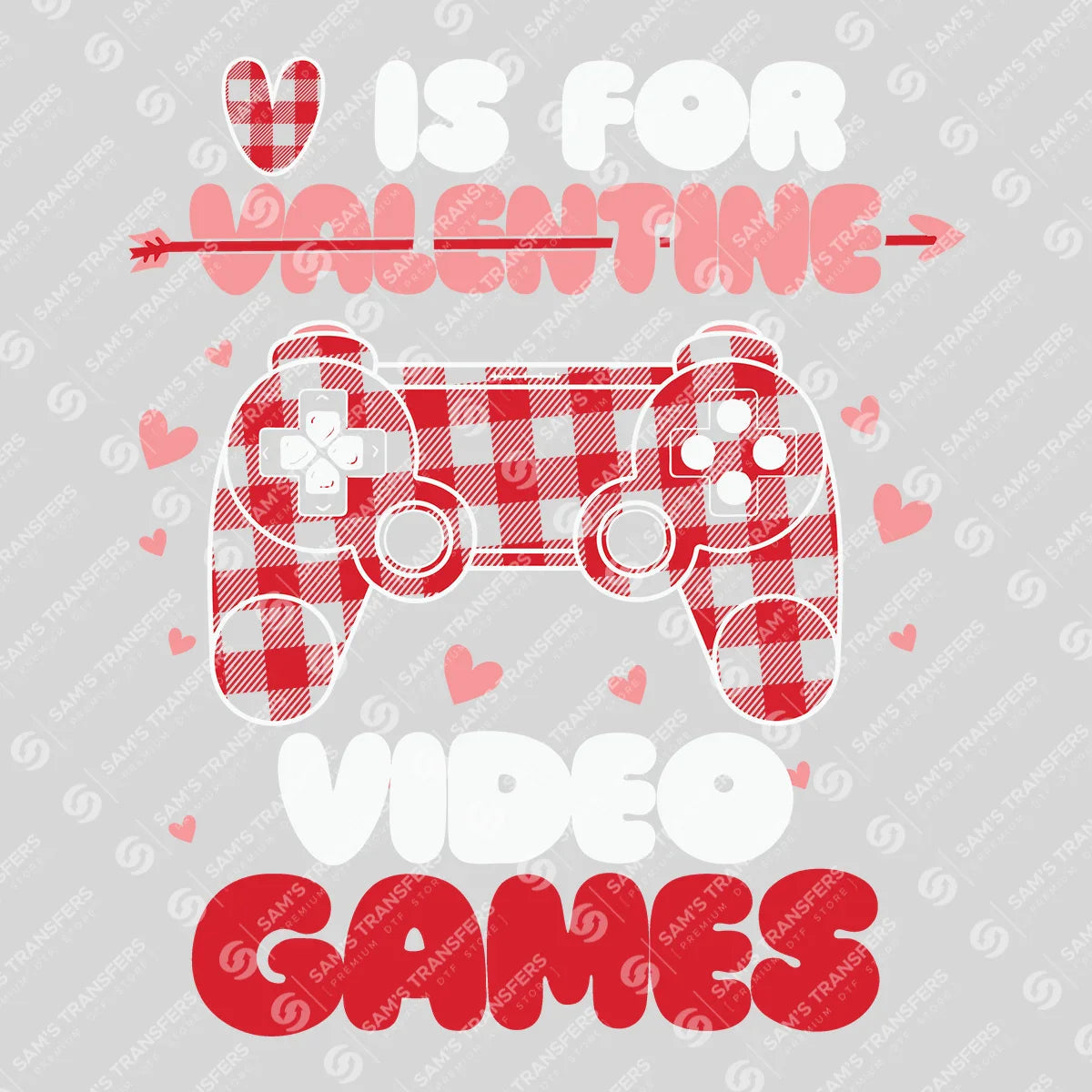 Apparel featuring a V Is For Video Games-themed DTF transfer.