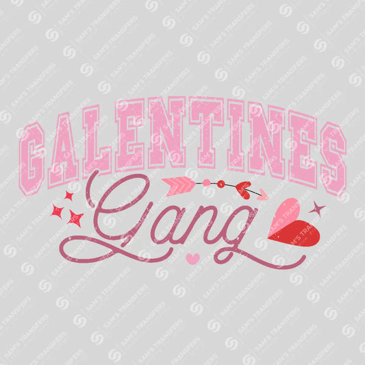 Apparel featuring a Galentines Gang-themed DTF transfer.
