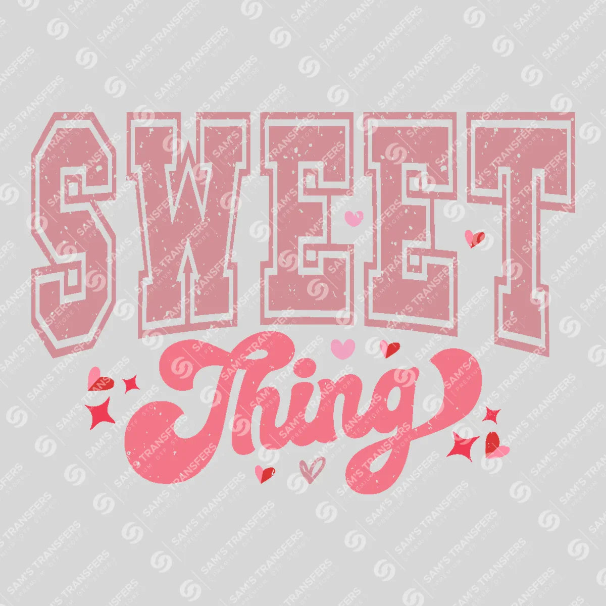 Apparel featuring a Sweet Thing-themed DTF transfer.