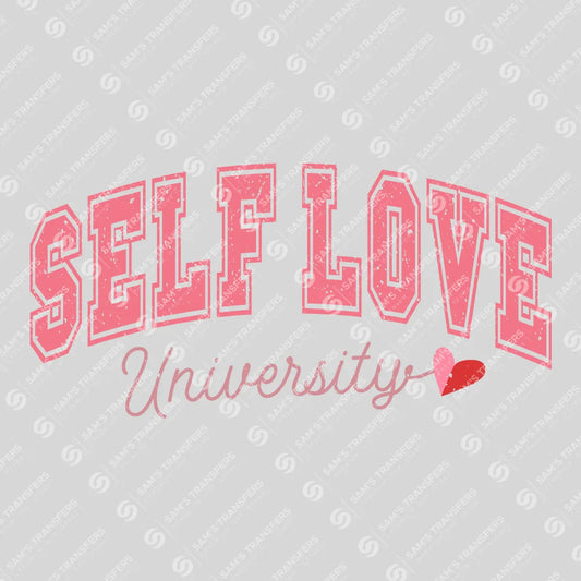Apparel featuring a Self Love University-themed DTF transfer.
