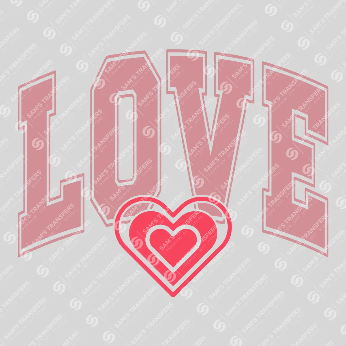 Apparel featuring a Love-themed DTF transfer.