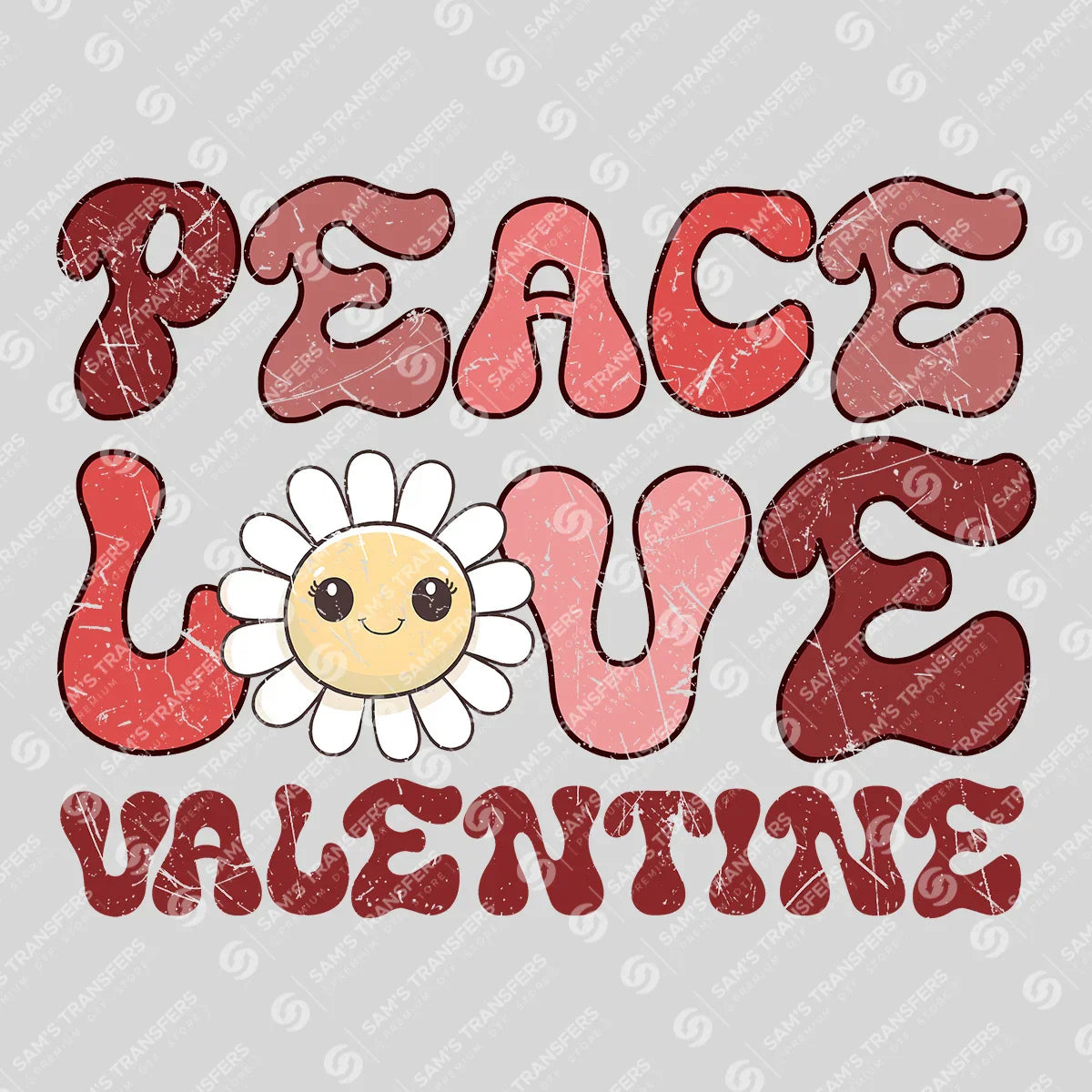 Apparel featuring a Peace Love Valentine-themed DTF transfer.
