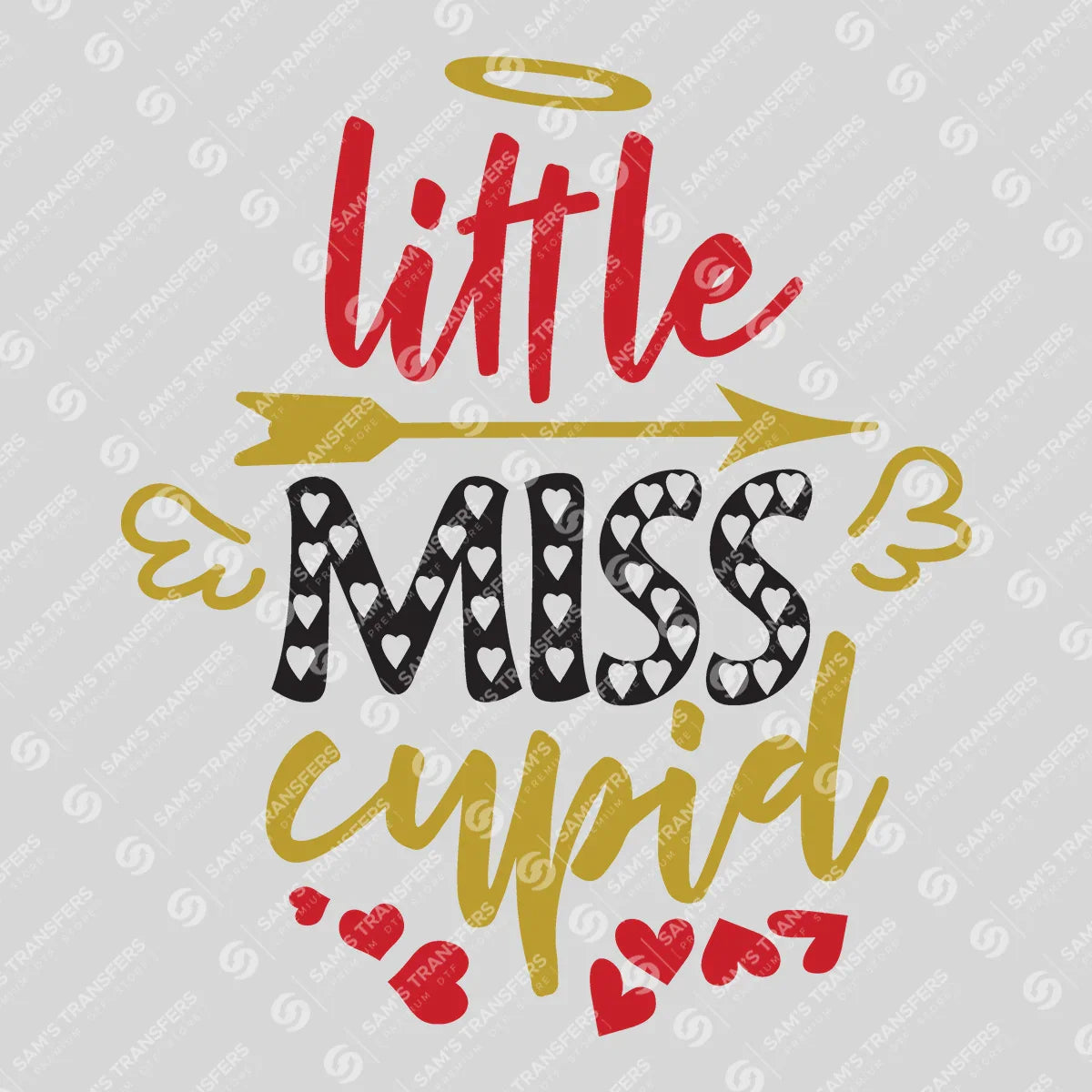 Apparel featuring a Little Miss Cupid-themed DTF transfer.