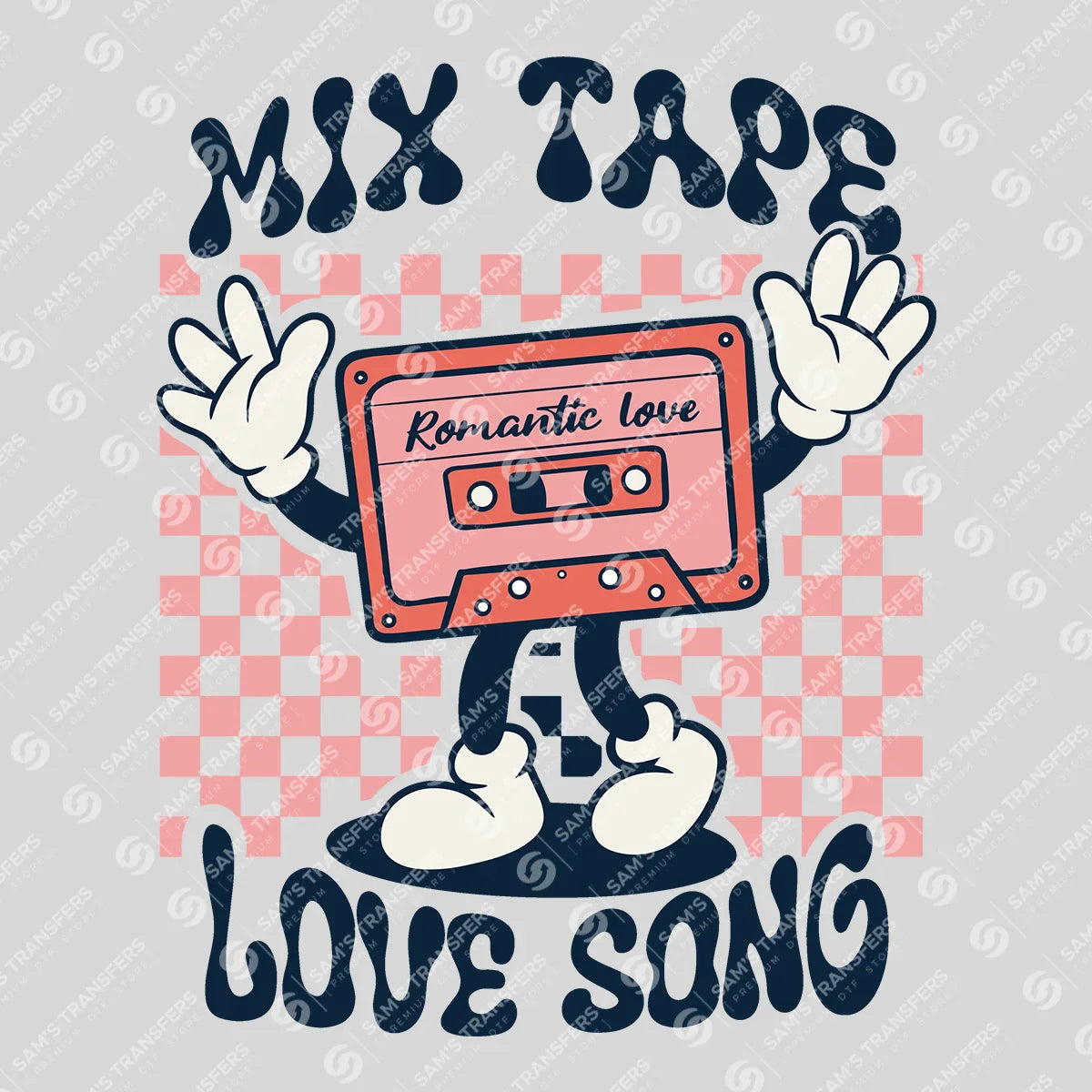Apparel featuring a Mix Tape Love Song-themed DTF transfer.