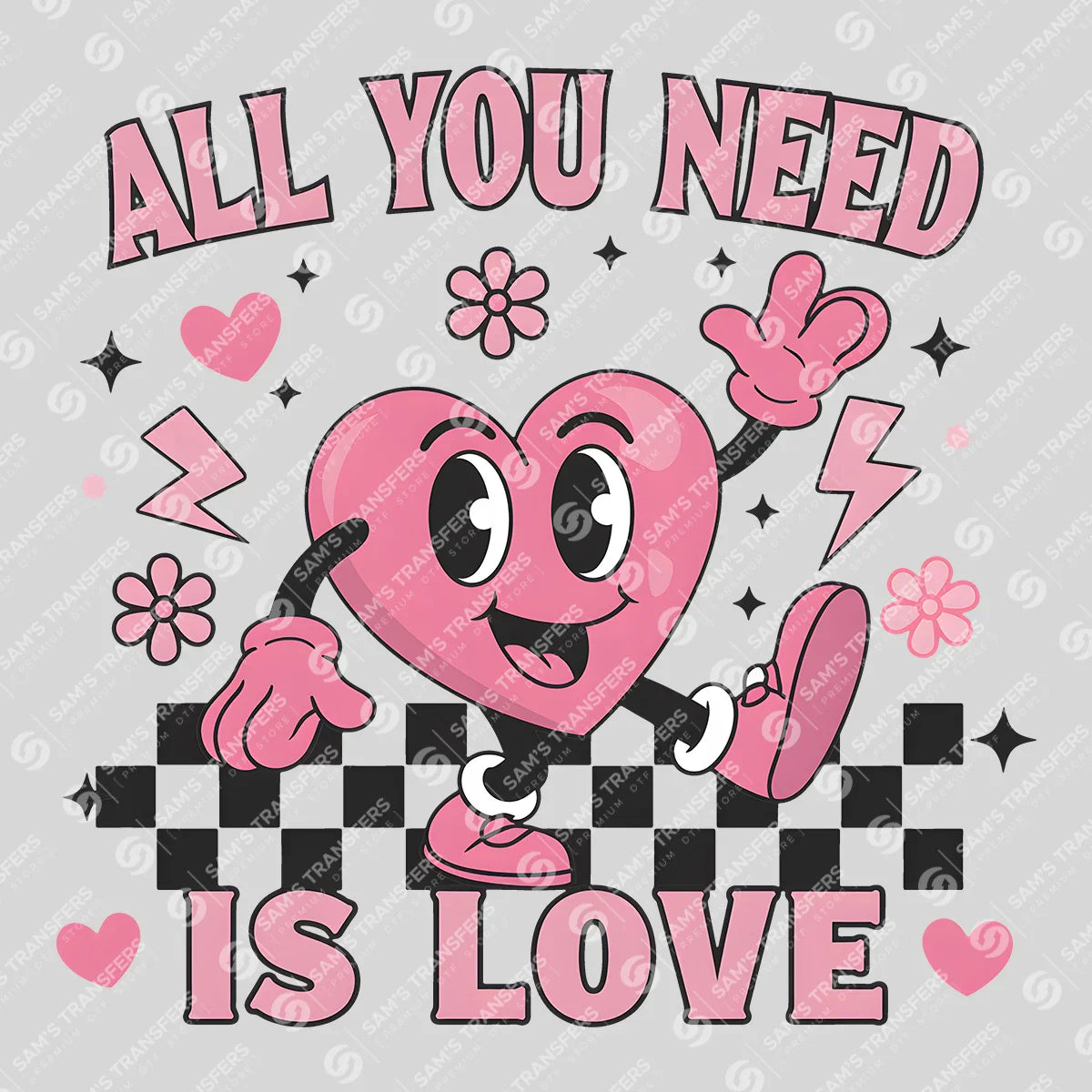Apparel featuring a All You Need Is Love-themed DTF transfer.