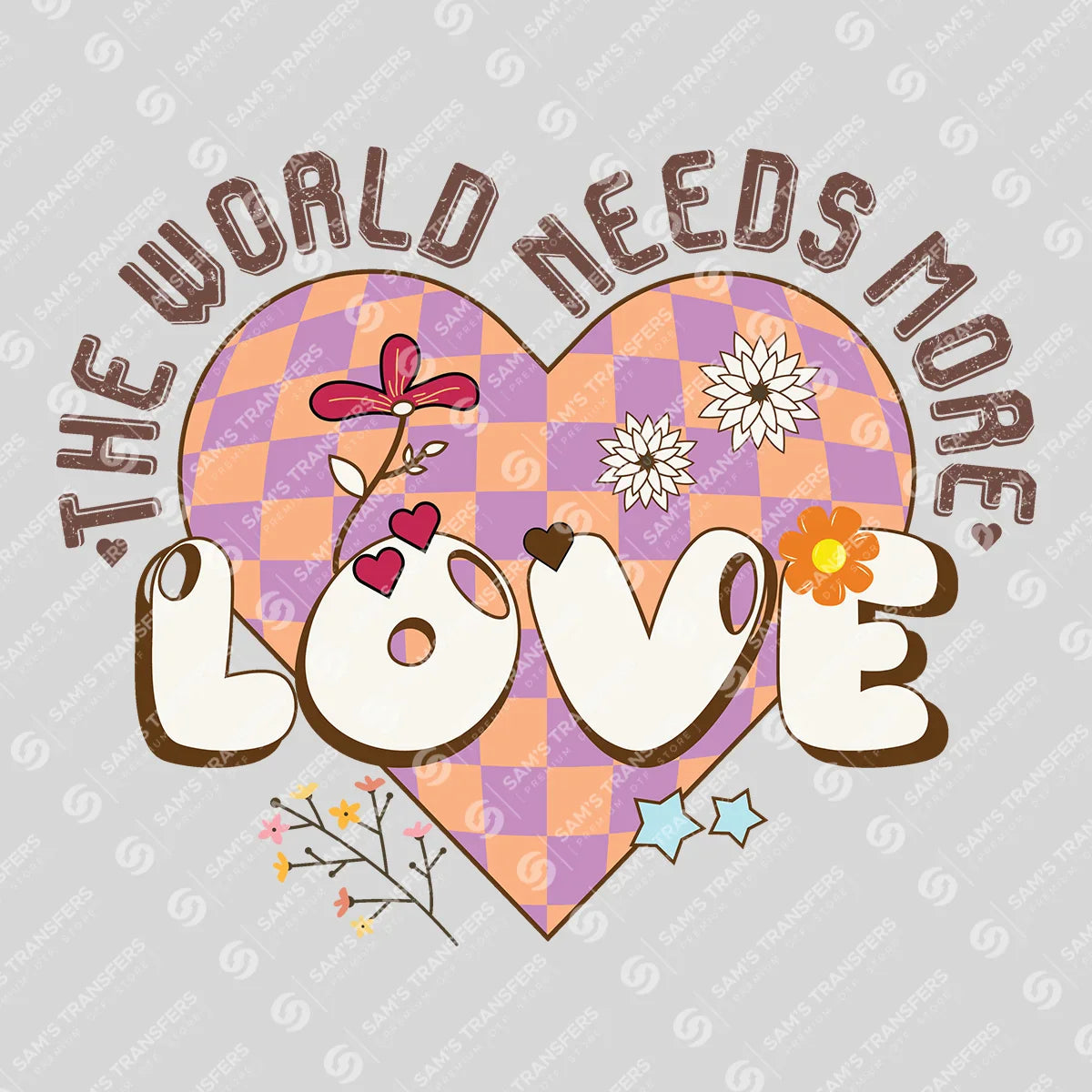 Apparel featuring a The World Needs More Love-themed DTF transfer.