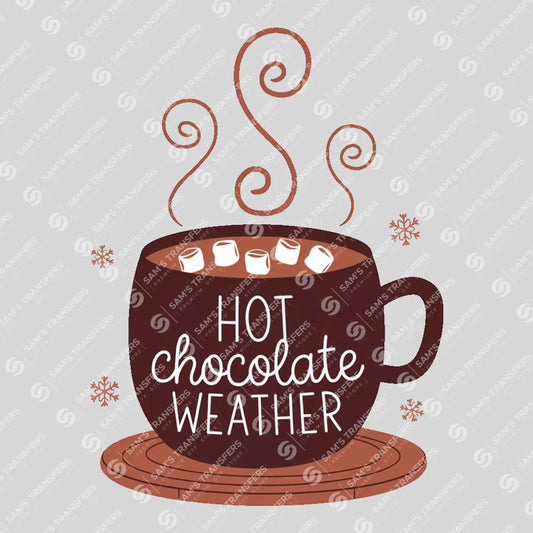 Apparel featuring a Hot Chocolate Weather-themed DTF transfer.