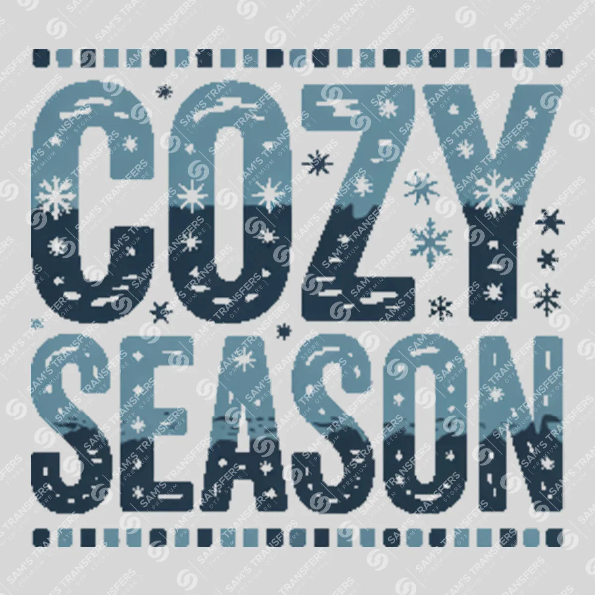 Apparel featuring a Cozy Season-themed DTF transfer.