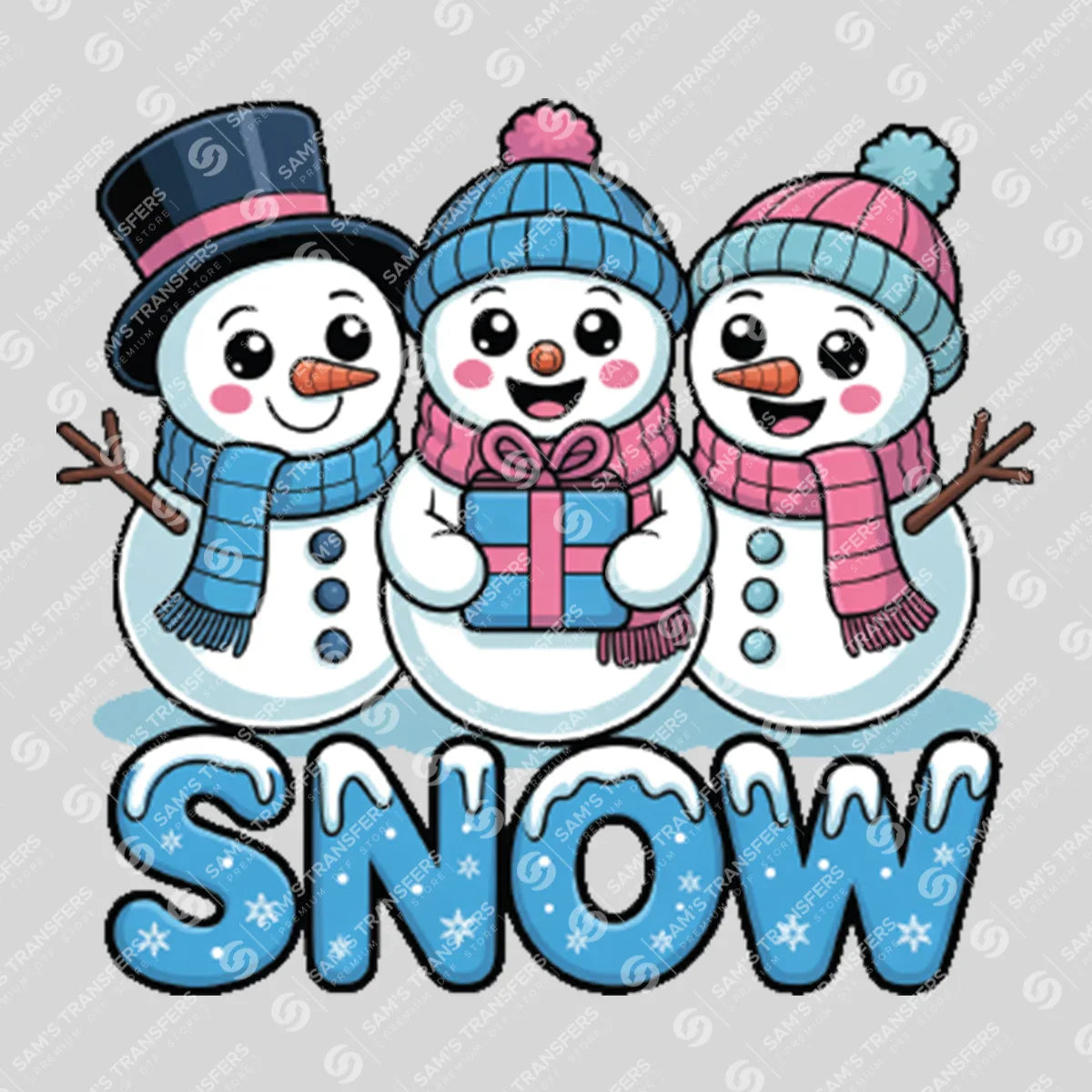 Apparel featuring a Snow Friends-themed DTF transfer.