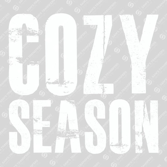 Apparel featuring a Cozy Season-themed DTF transfer.