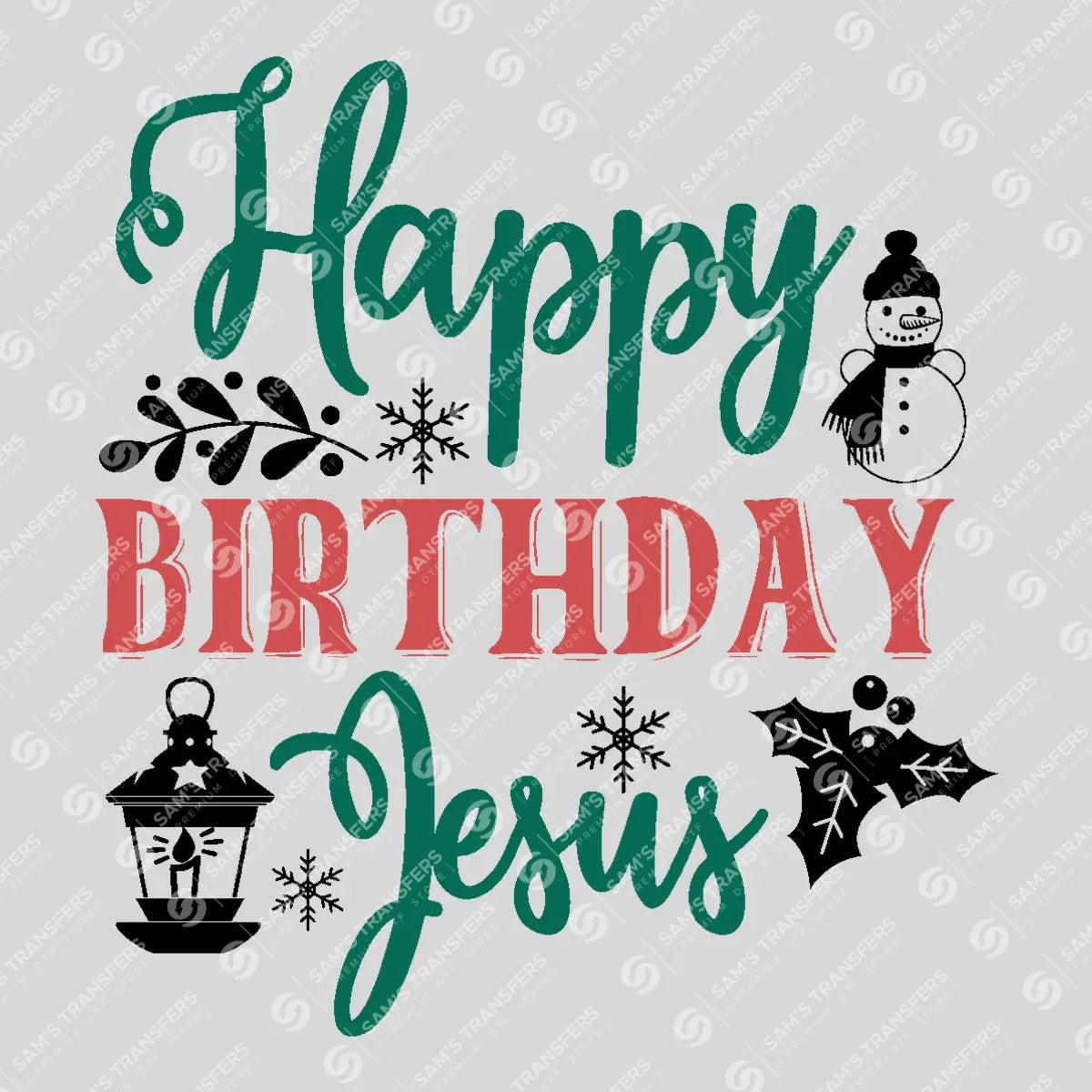 Apparel featuring a Happy Birthday Jesus-themed DTF transfer.