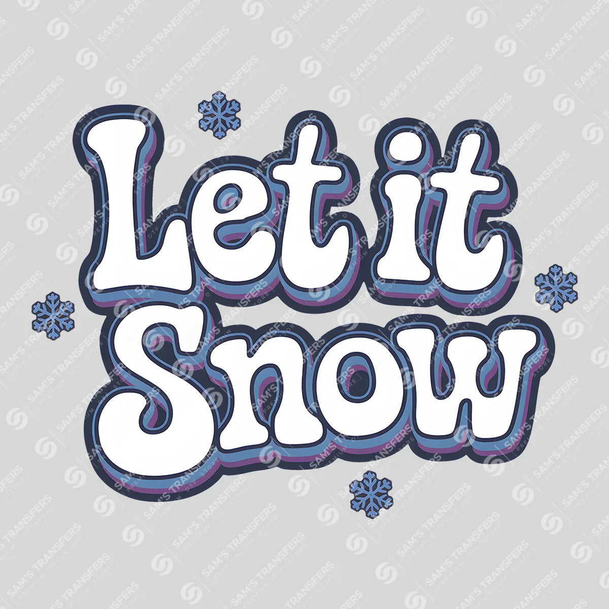 Apparel featuring a Let It Snow-themed DTF transfer.