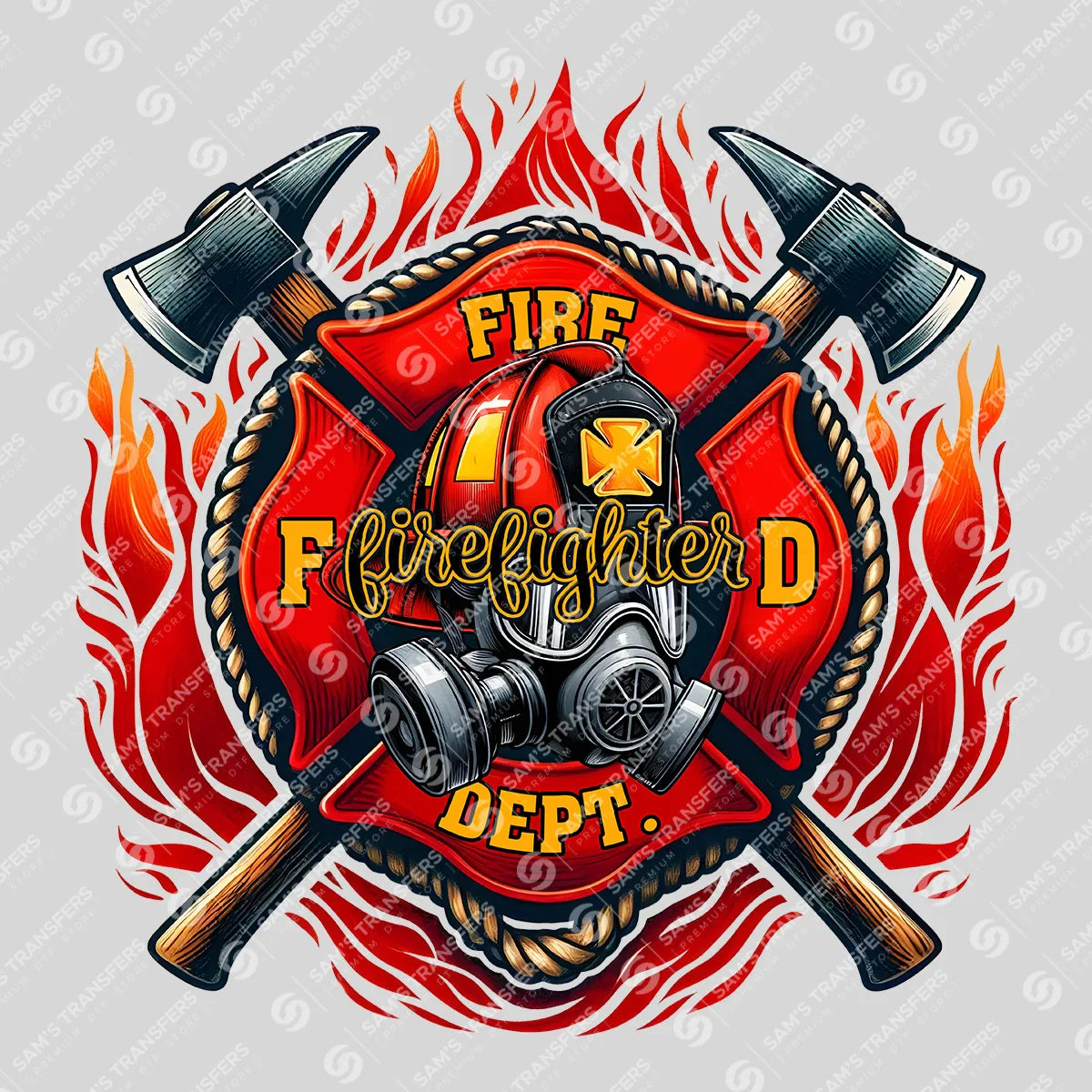 Apparel featuring a Firefighter Fire Dept-themed DTF transfer.
